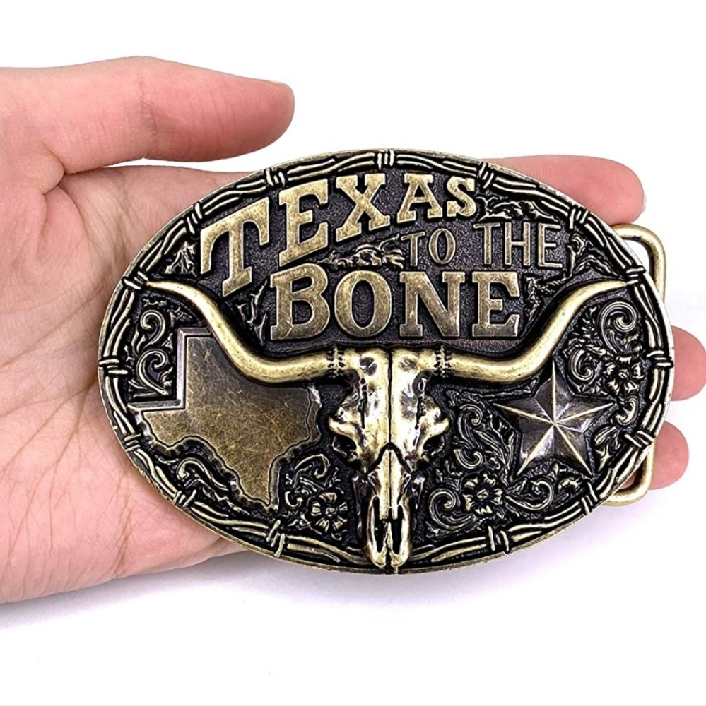 New Texas longhorn steer Texas tothe bone belt buckle approximately 3.75"